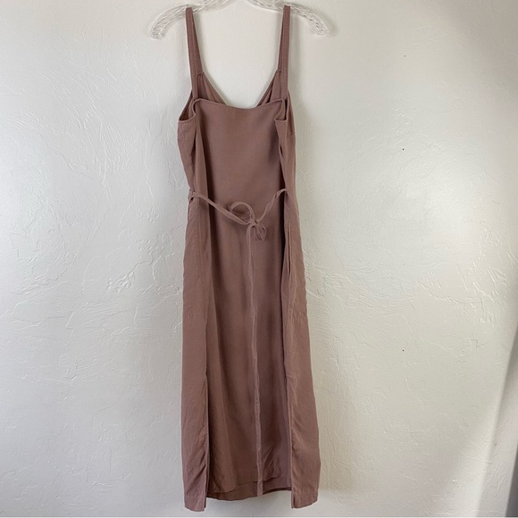 Aritzia Wilfred Size Large Blush Tan V-neck Linen Wrap-up Tie Long Midi Dress - Picture 4 of 8